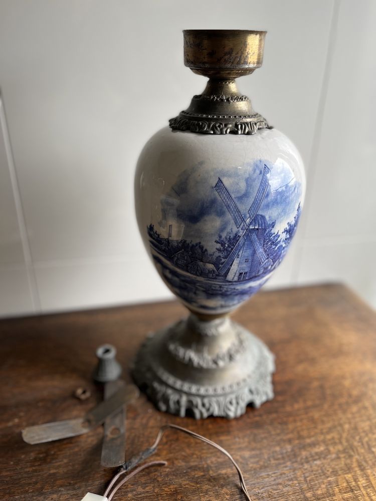 Piekna stara lampa holenderska porcelana mosiadz wiatraki