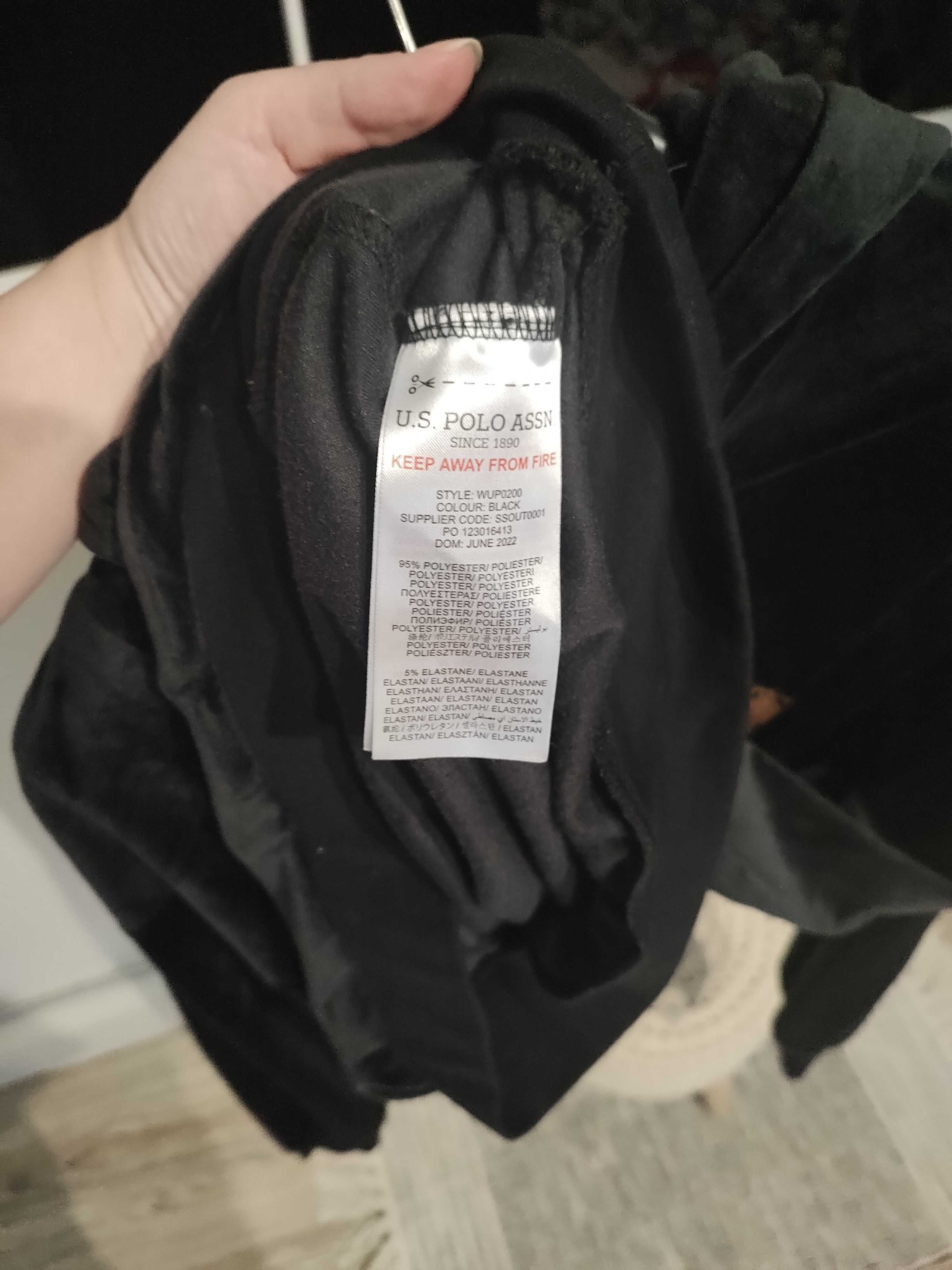 Sukienka bluza tunika welurowa czarna z kapturem u.s. polo assn.