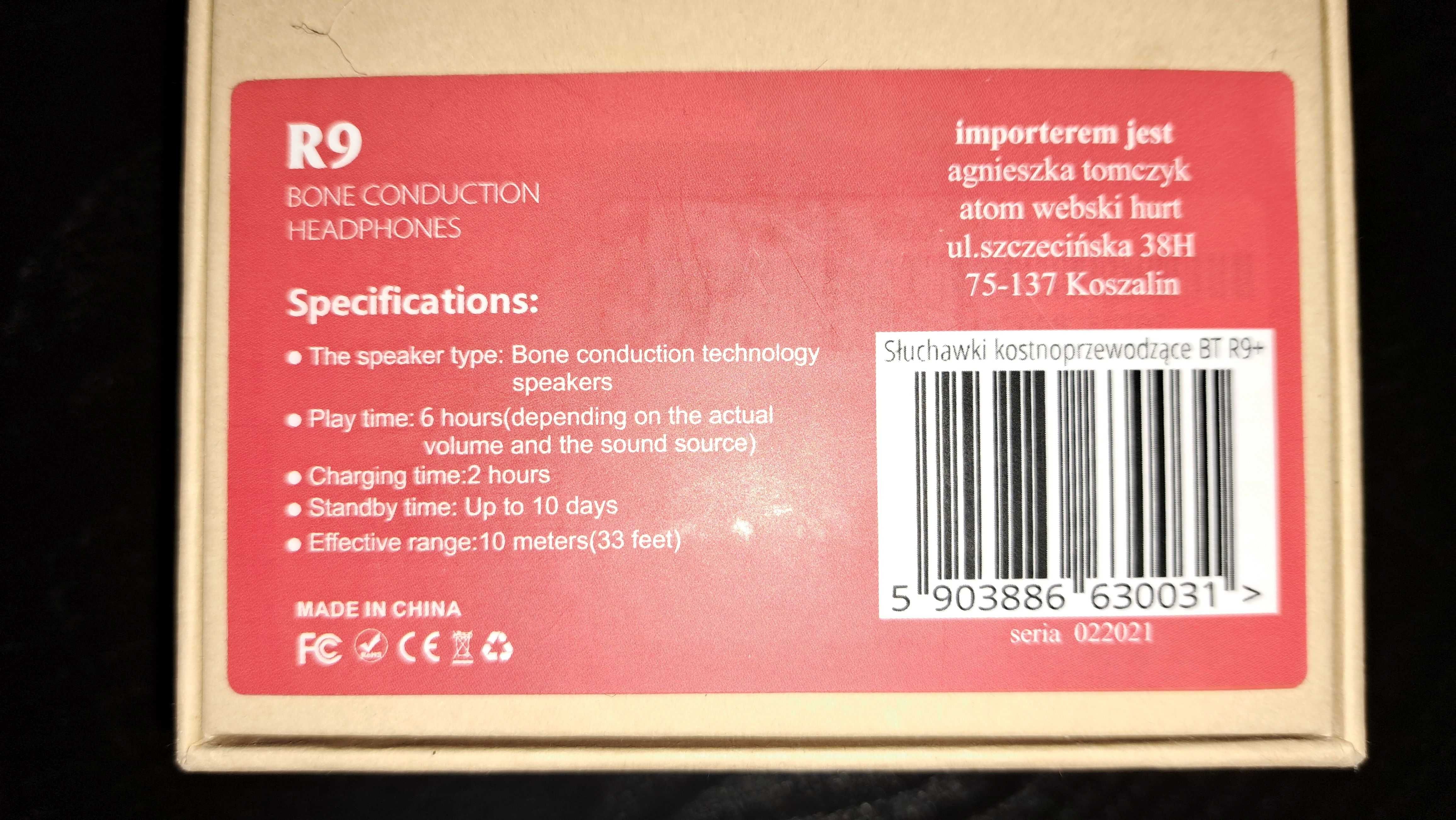 Słuchawki kostne zauszne R9 do biegania IPX4