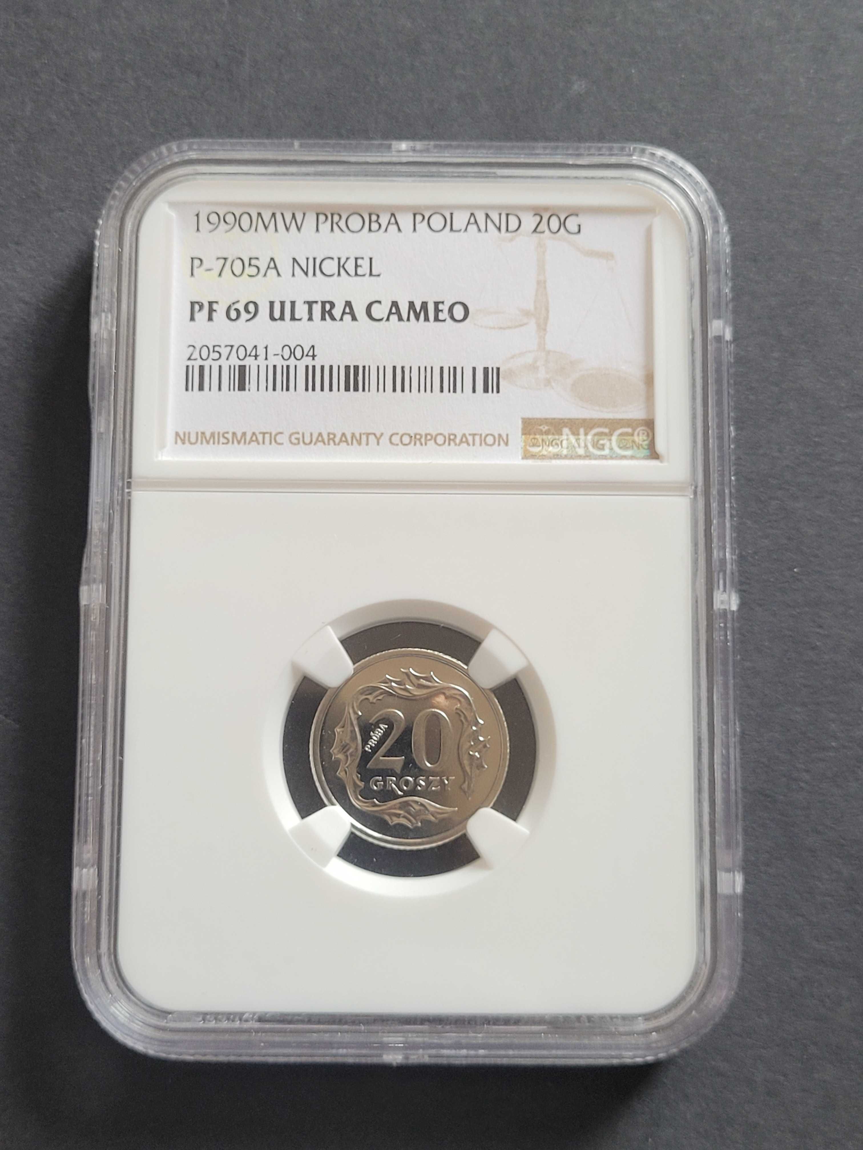 20 groszy 1990 nikiel próba NGC PF 69 Ultra Cameo