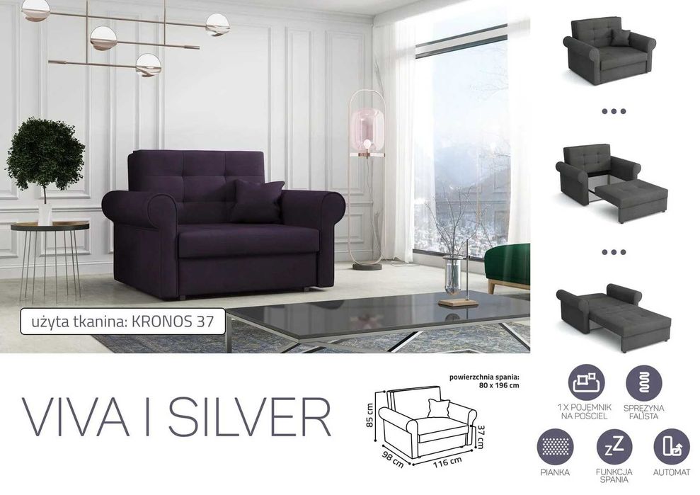 Fotel z funkcją spania  Sofa Viva 1 Silver