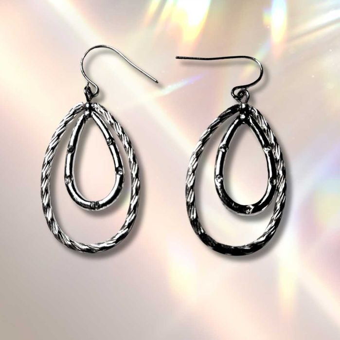 Стильные Серьги в виде двойной капли с серебристым блеском -модный шик