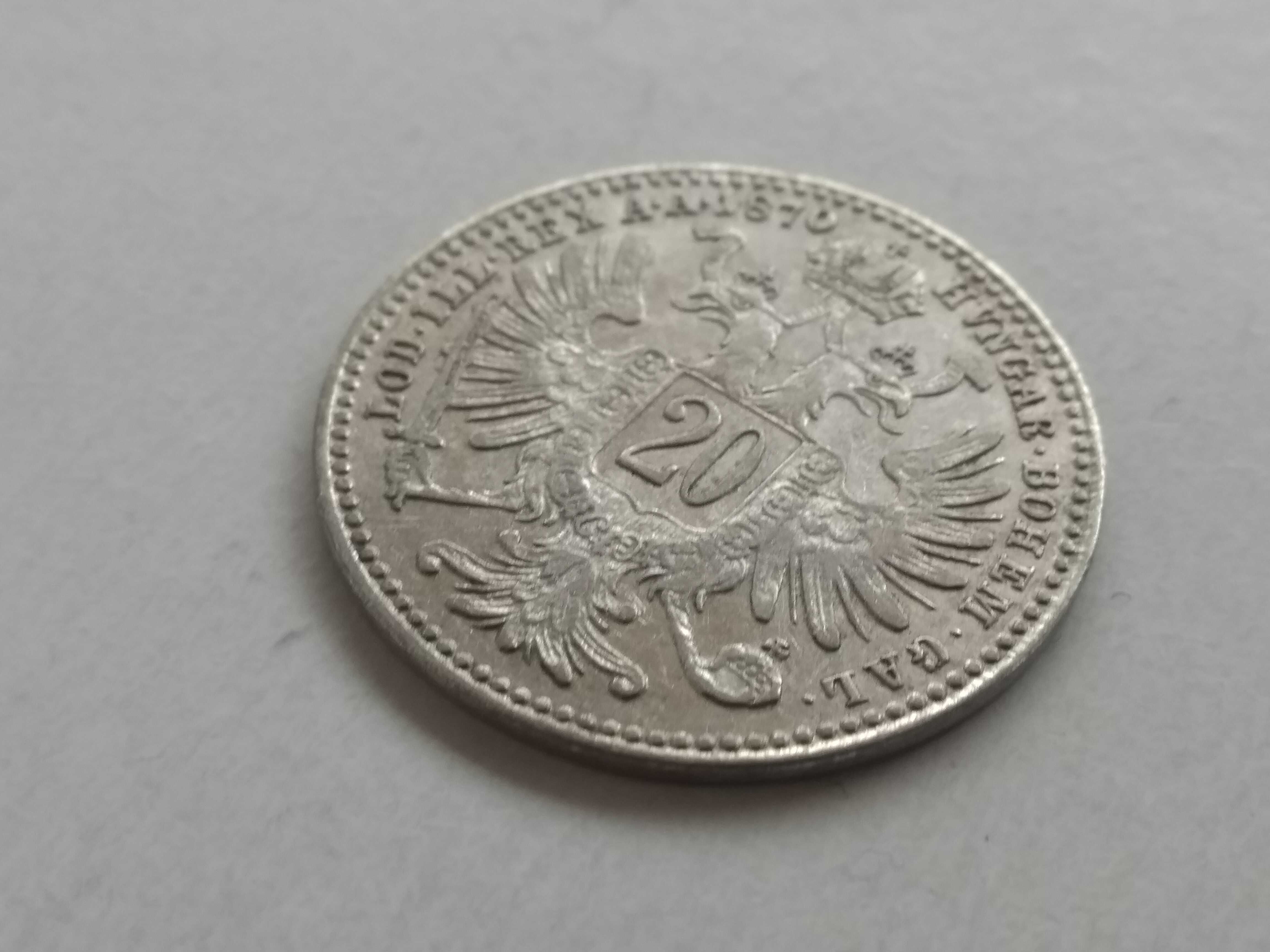 Austro-Węgry, 20 krajcarów 1870. Piękna moneta. stan 3+