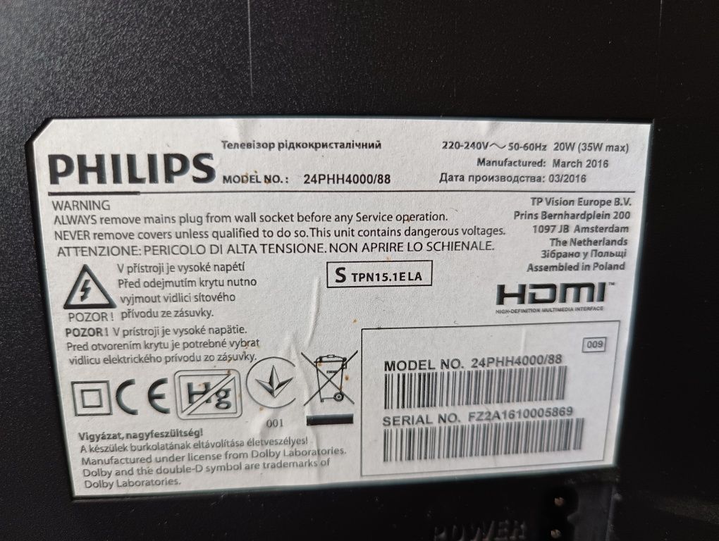 Telewizor Philips 24" z dekoderem DVB-T2