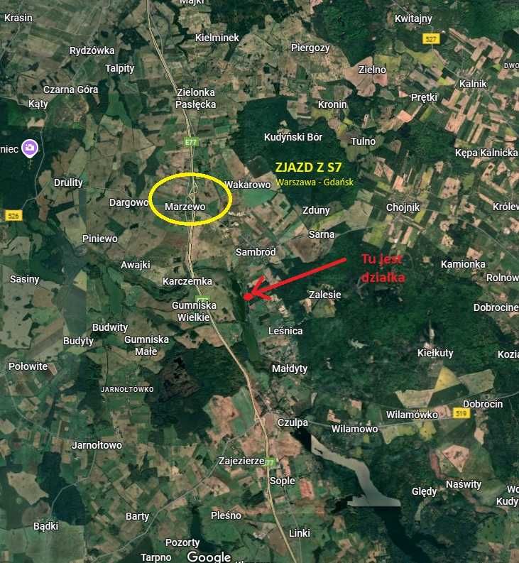 Działka z linią brzegową, fundamentem i drogą – Sambród, Mazury
