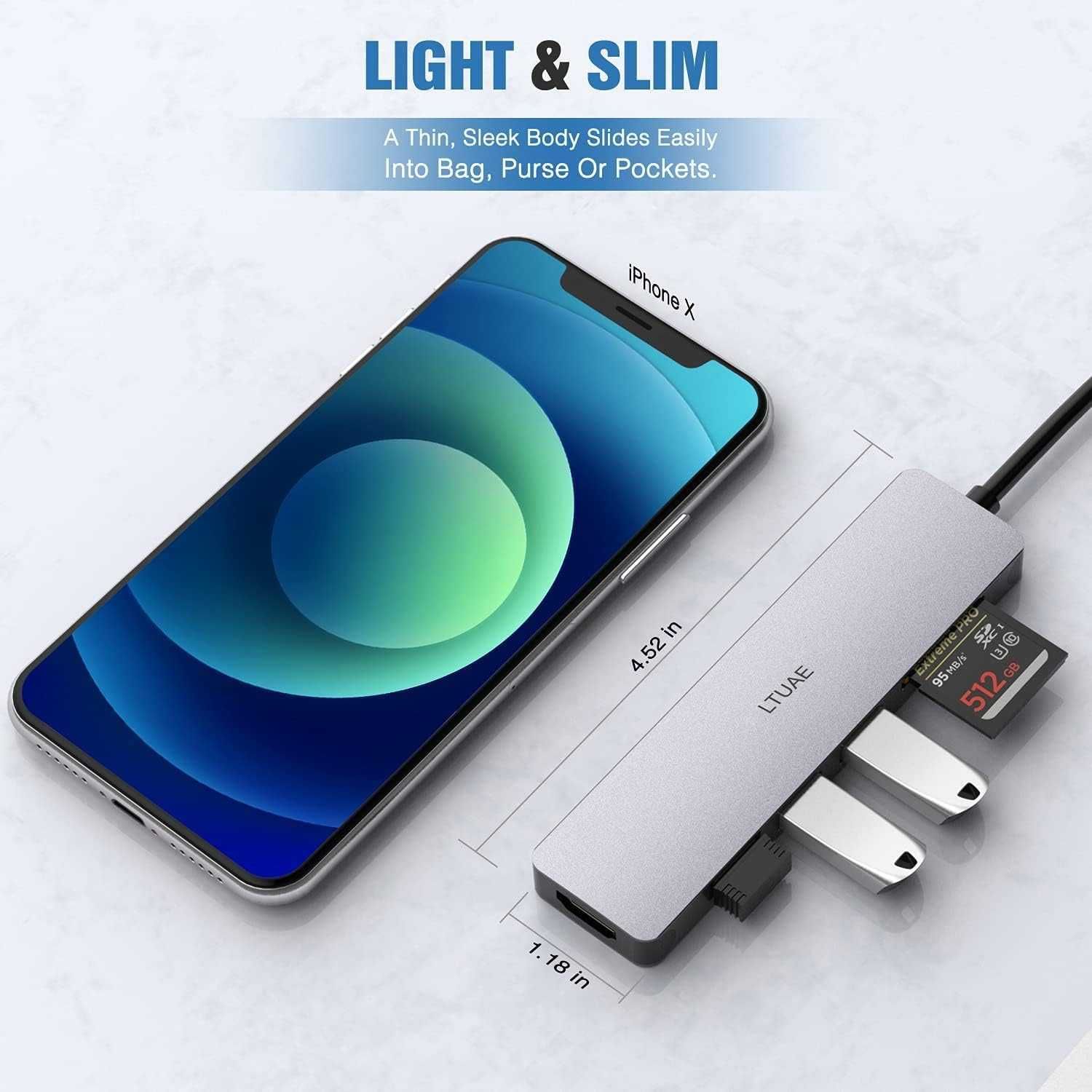 Hub USB C, adapter USB C HDMI 4K, 3 porty USB 3.0, czytnik kart SD/TF