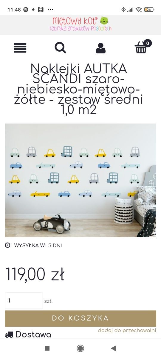 Naklejki auta scandi Miętowy Kot do pokoju dziecięcego
