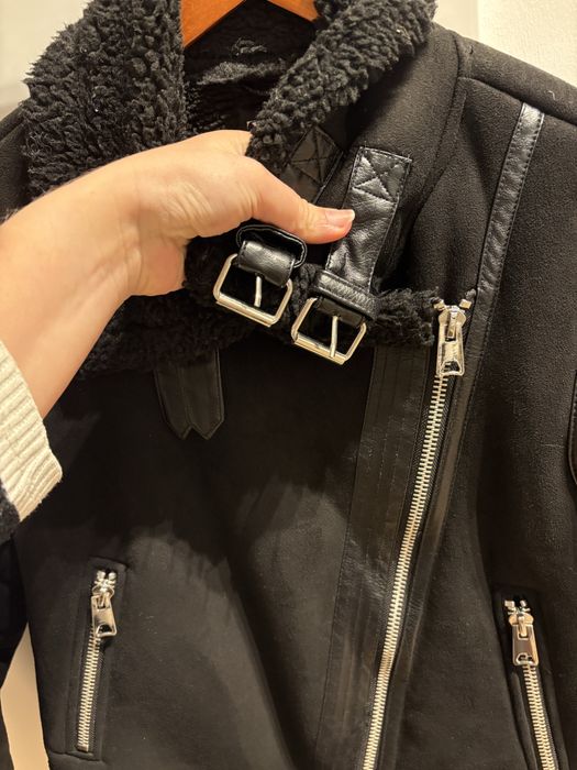 Kurtka czarna biker kożuch kożuszek 38 M Zara motocyklowa