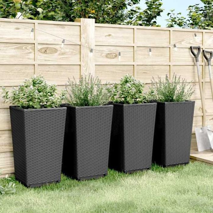 Donice ogrodowe 4 szt. czarne 32,5x32,5x57 polipropylen vidaXL 367853