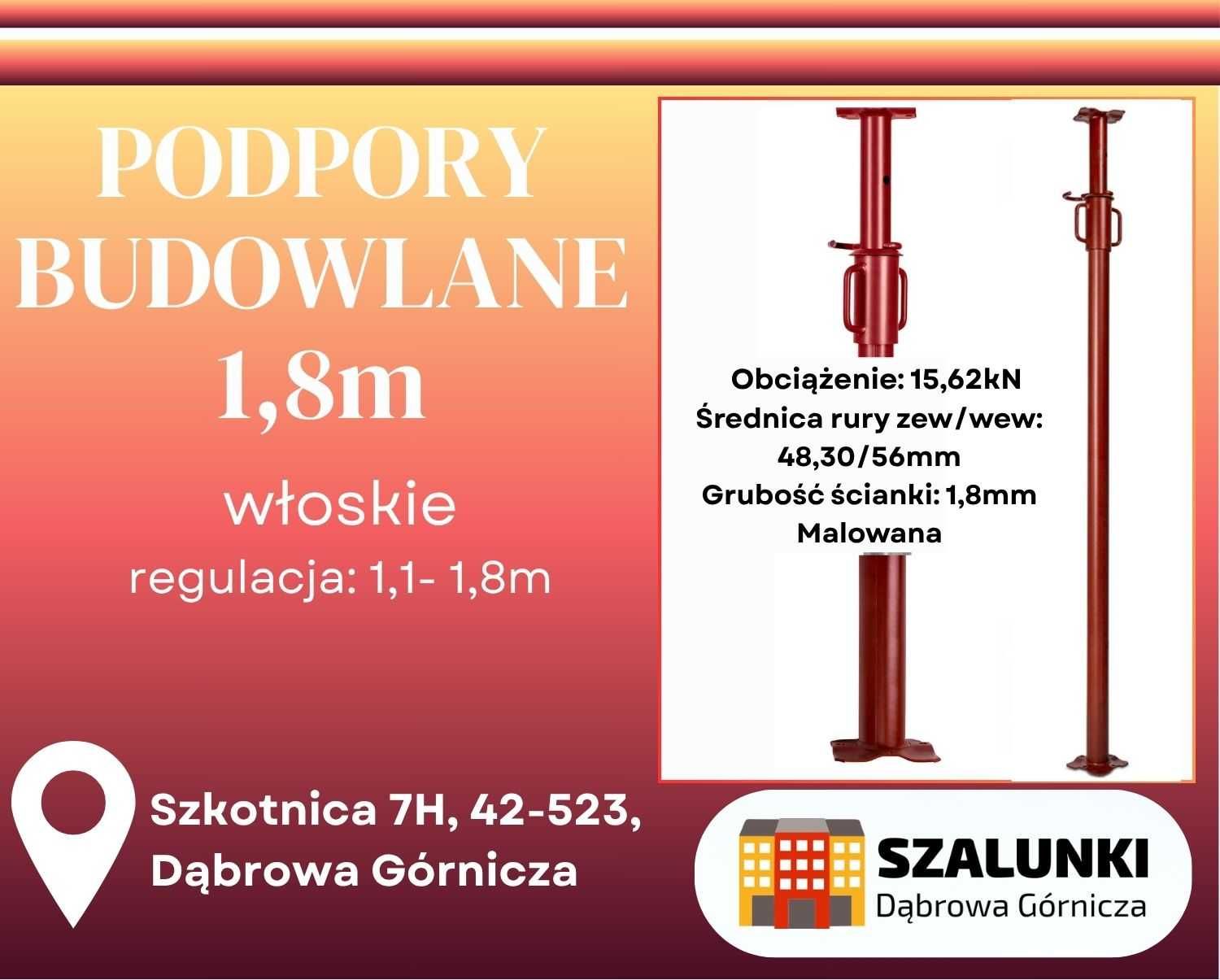 Podpora budowlana stemple sztyce 1,8
