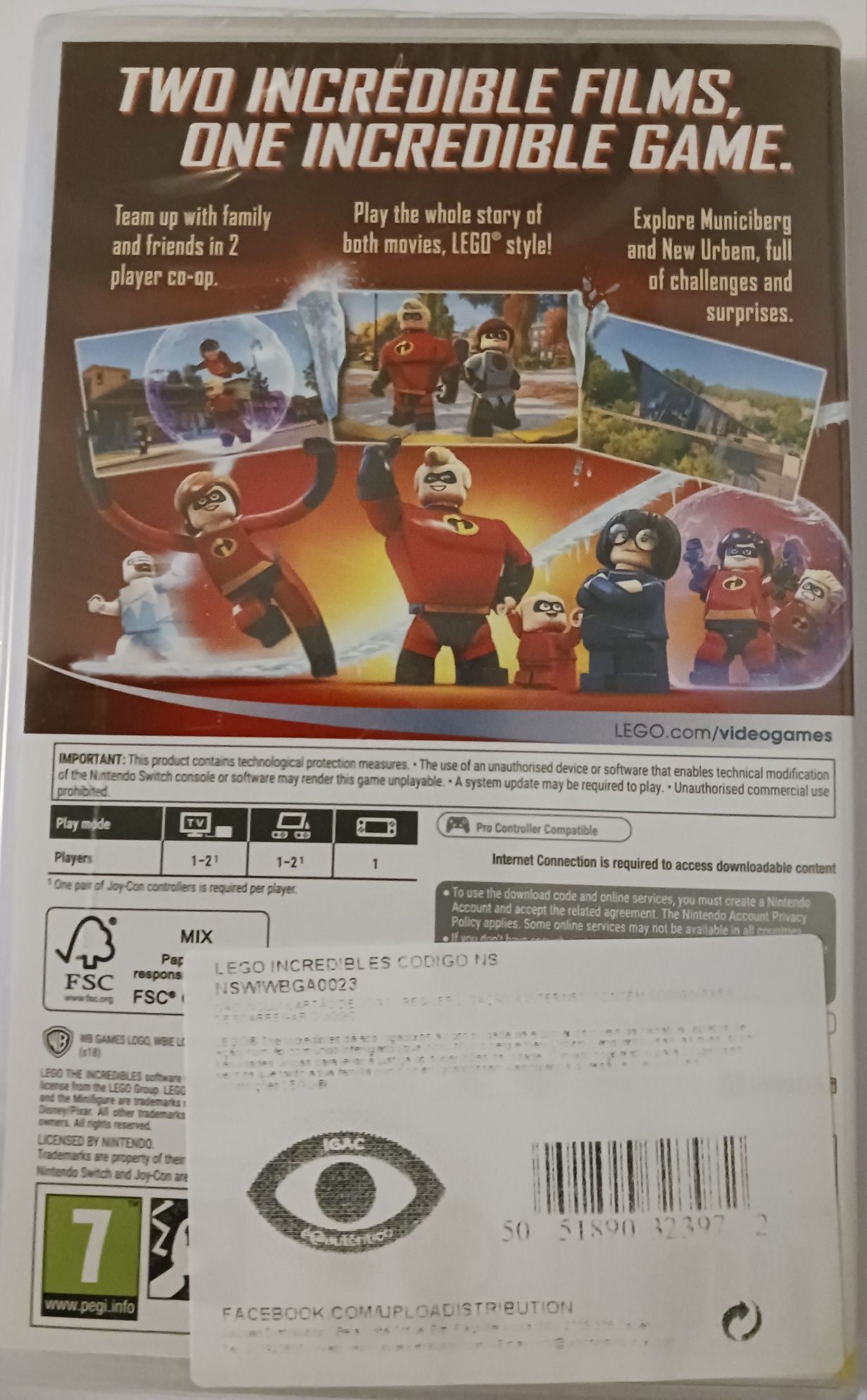 Jogo Nintendo Switch Lego Incredibles, tem Código de Descarga na Caixa