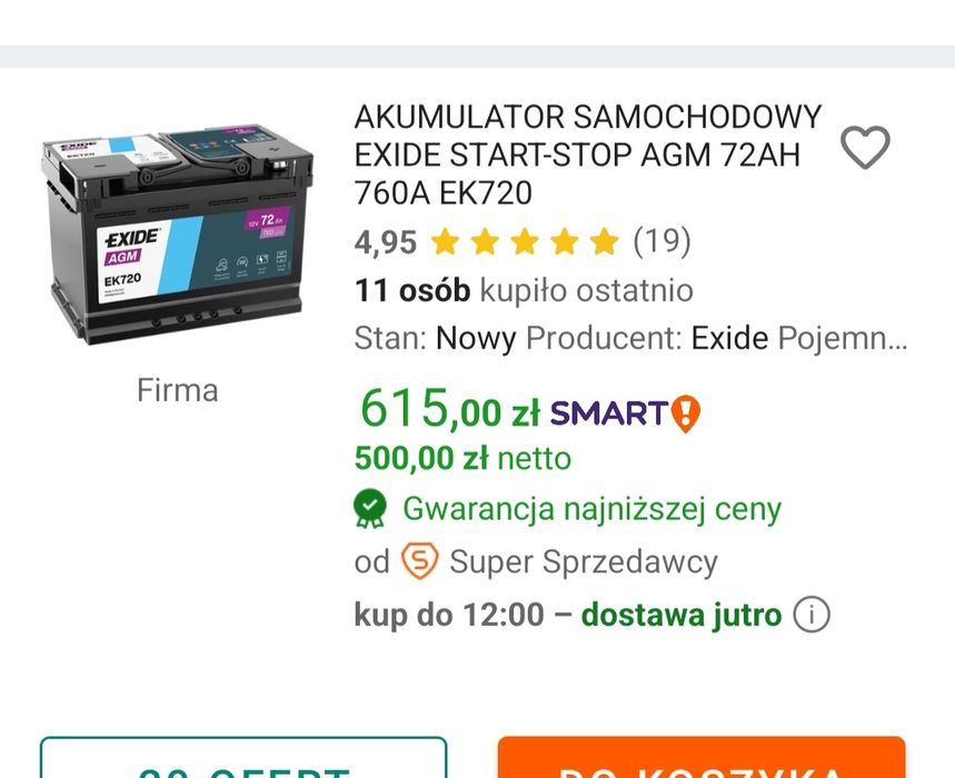 Nowy Akumulator  Exide AGM EK720