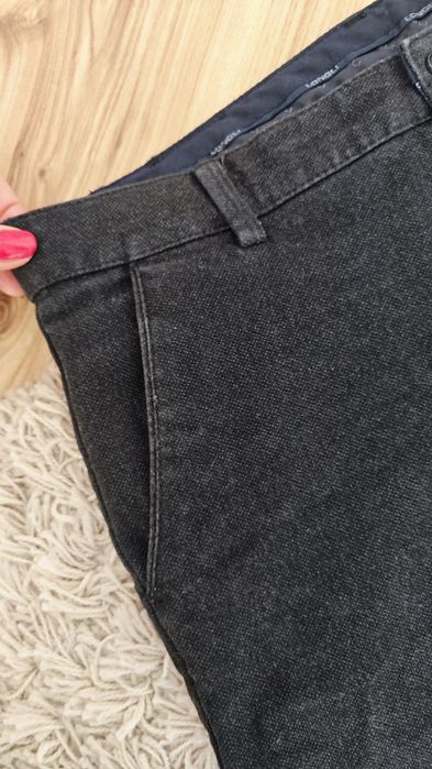 Spodnie męskie casualowe eleganckie szare w kratę ciepłe L na 34/34