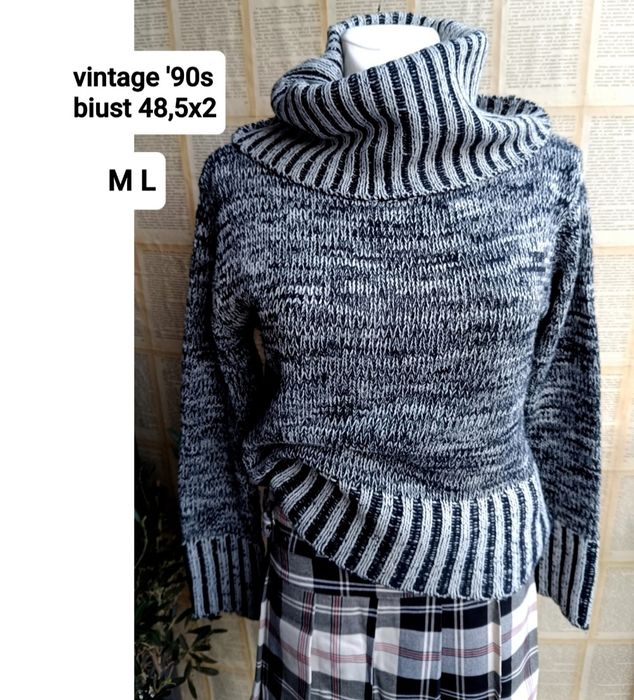 M L biust 51,5x2 Ciepły Klasyk! sweter melanż komin Cowl neck