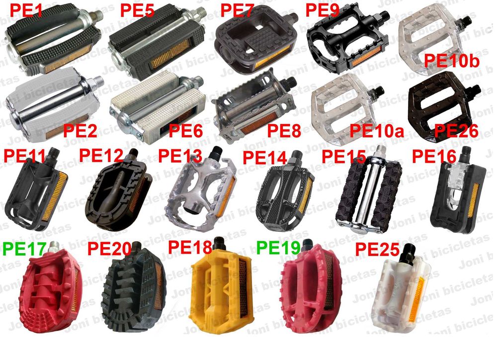 Pedais, pneus, bomba, selim, corrente, punhos e buzina de bicicleta