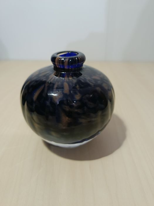 Vaso de Vidro Artístico Italiano Cristalcor – Azul Meia-Noite com Deta