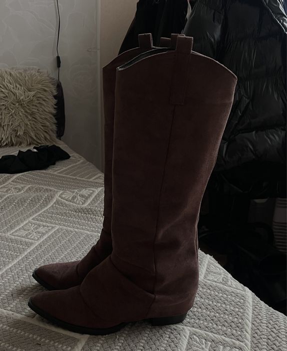 сапоги замш, коричневі 37