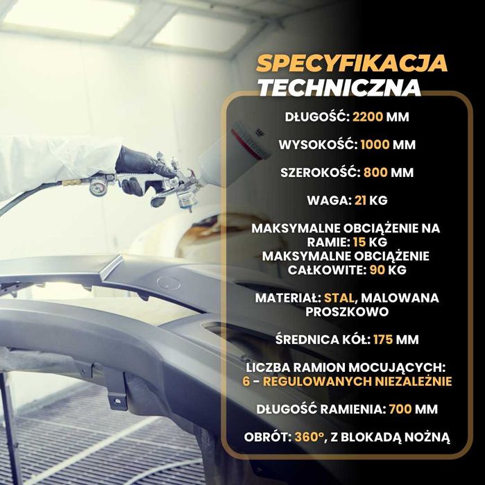 Stojak Lakierniczy Malowany Proszkowo 360° Stabilny Mobilny 110-205cm