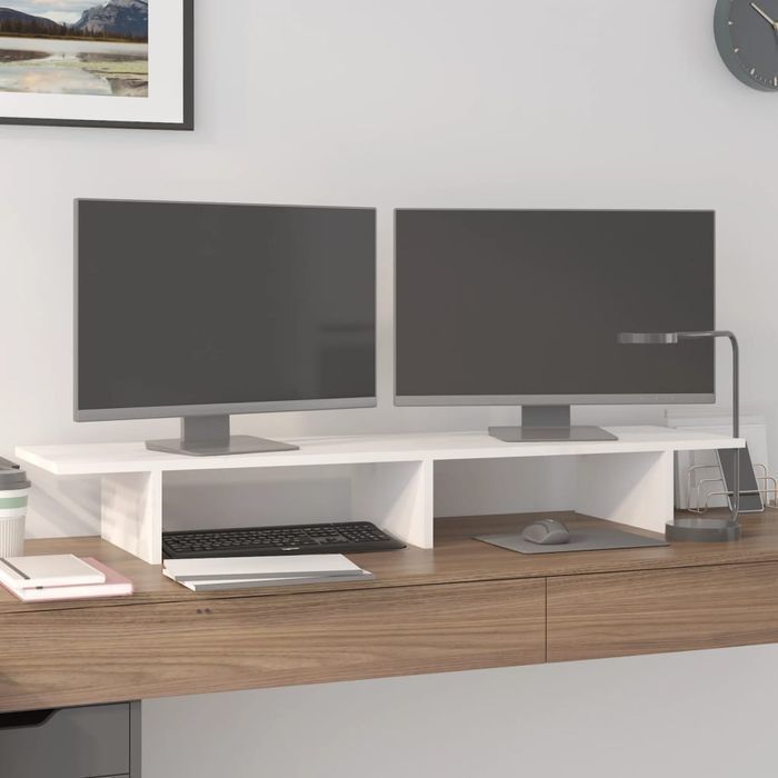 Vidaxl Podstawka Na Monitor, Biała, 100X27X15 Cm, Lite Drewno Sosnowe