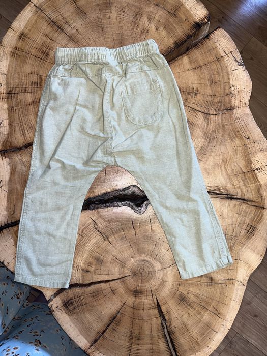 Seledynowe spodnie lniane chłopięce letnie 86 cm hm