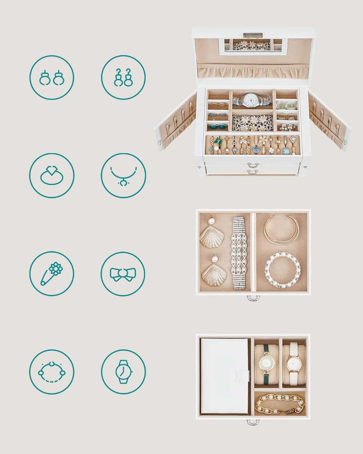Nowa szkatułka na biżuterię /pudełko /organizer /kuferek/Songmics/5652