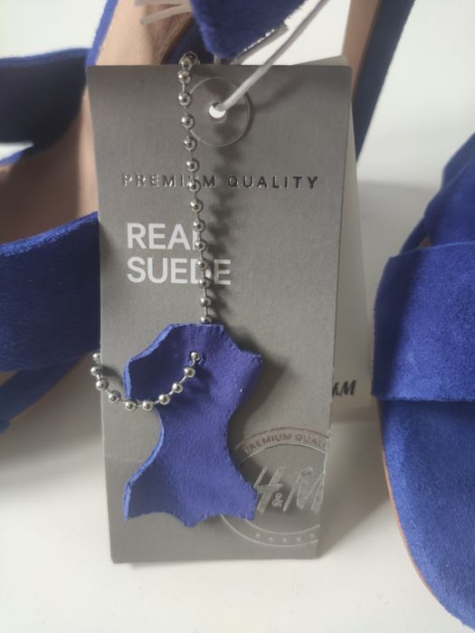 H&M chabrowe skórzane sandałki 38