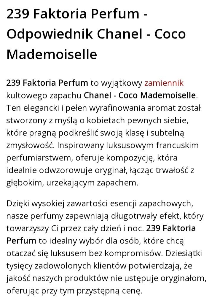 239 Faktoria Perfum - Odpowiednik Chanel - Coco Mademoiselle 105 ml