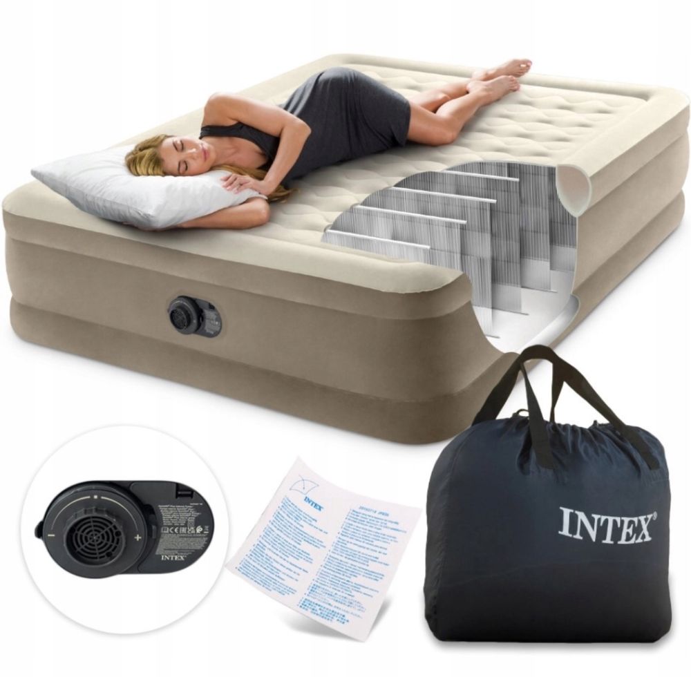 INTEX Materac Dmuchany Turystyczny Duży z Pompką 203x152x46 2 Osobowy