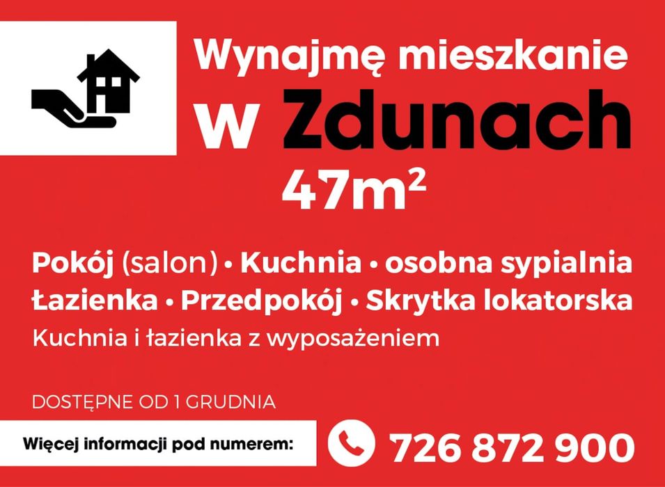 Wynajme mieszkanie w zdunach