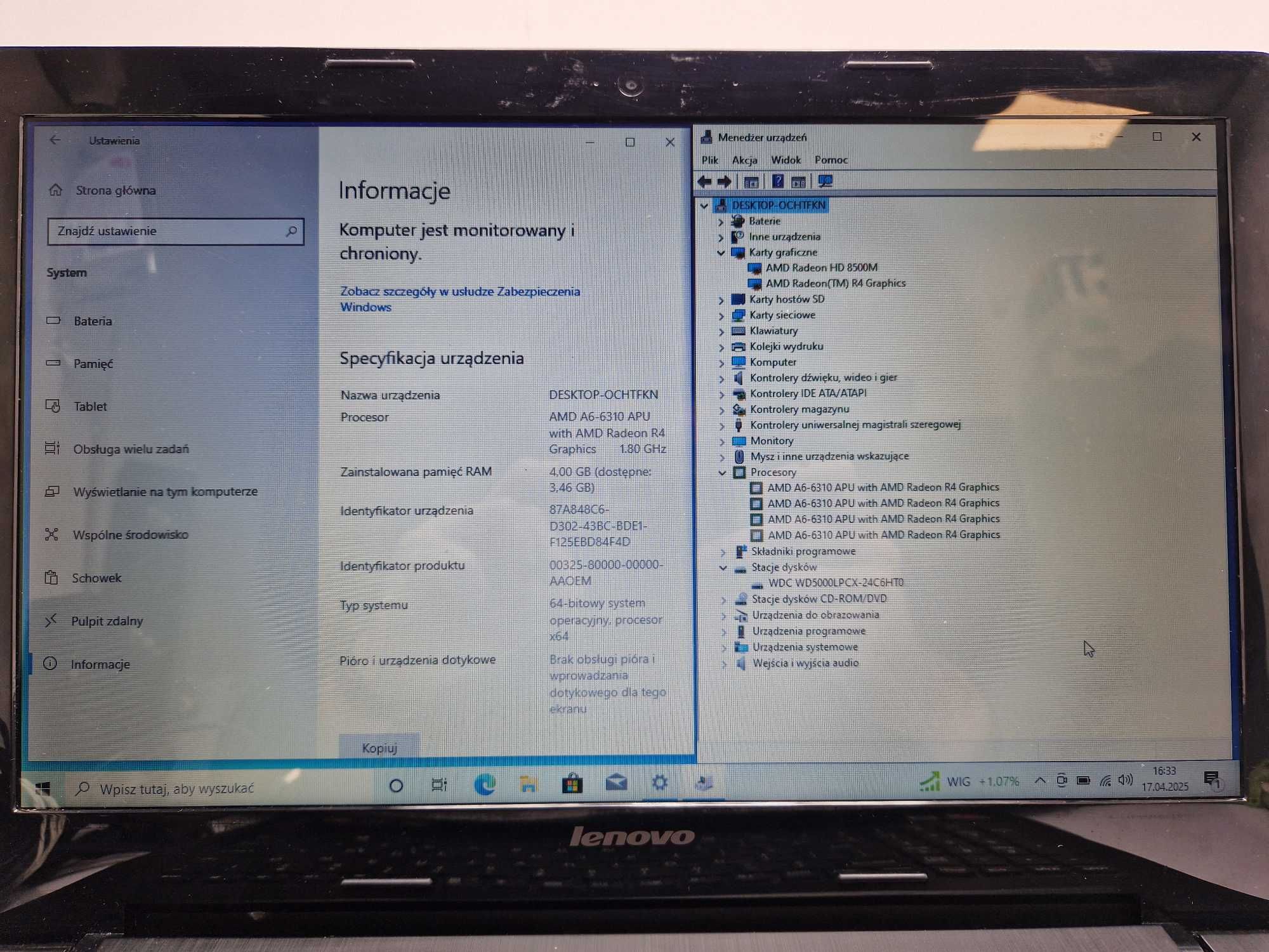Laptop Lenovo G50-45 15,6" AMD A6 4GB/45GB Czarny