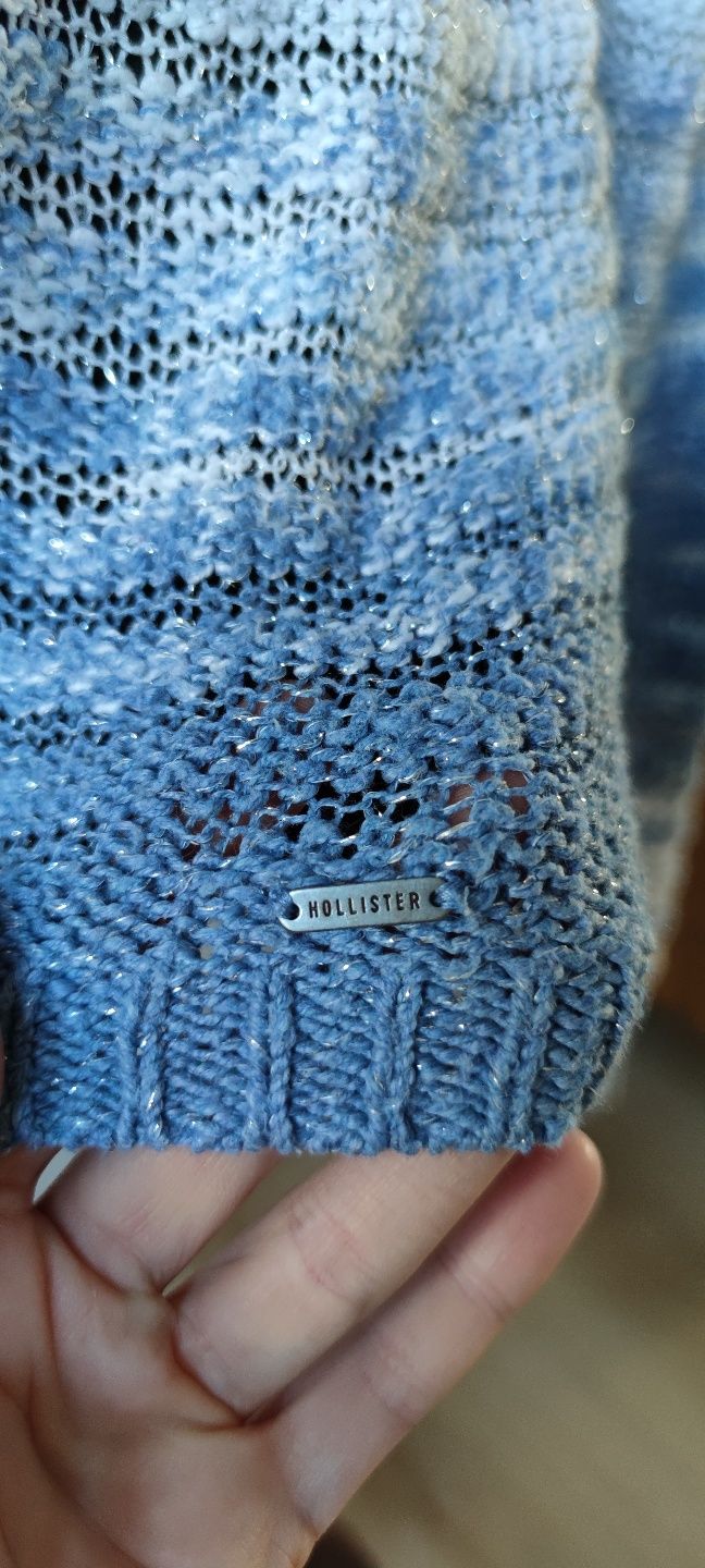 Sweter sweterek niebieski biały Hollister S/36/8 oversize