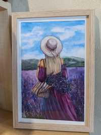 Картина "Девушка в лавандовом поле", акварель