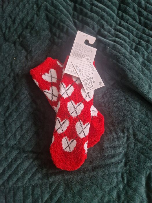 H&M nowe świąteczne frotowe grube skarpetki dla bliźniaczek 28-33