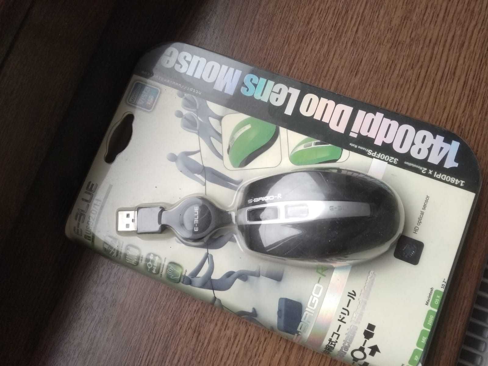 Mała myszka ze zwijanym kabelkiem laptop nowa e-blue s-bringo R
