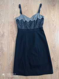 Sukienka mała czarna szara S36 M 38 do biura elegancka