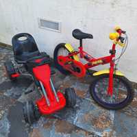 Kart a pedais e bicicleta de criança