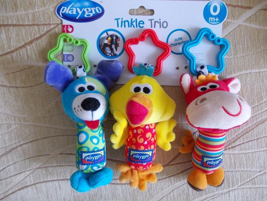 JAK NOWE Playgro 3 szt. Zawieszka, grzechotka, gryzak, sensoryczne zab