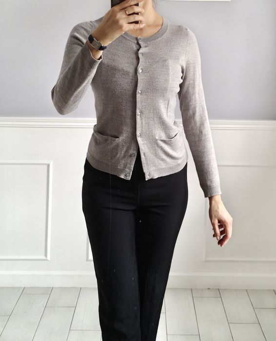 Szary wełniany kardigan S Nord wełna