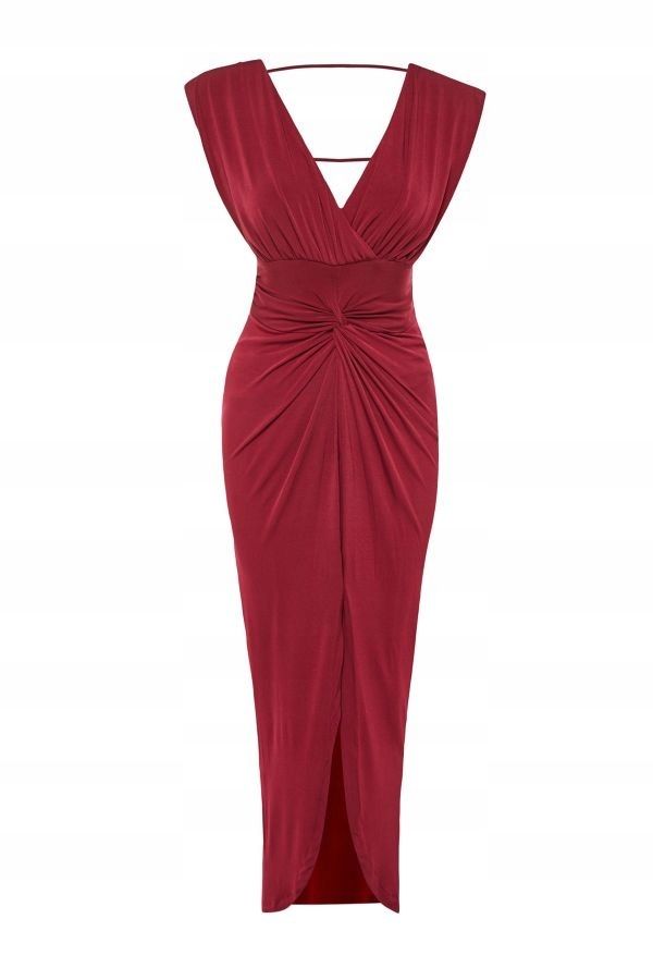 Trendyol 36 S Bordowa Sukienka Maxi Wieczorowa X345