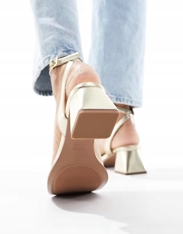 Asos Design 41 Sandały Na Klocku Honeydew Złote R12160