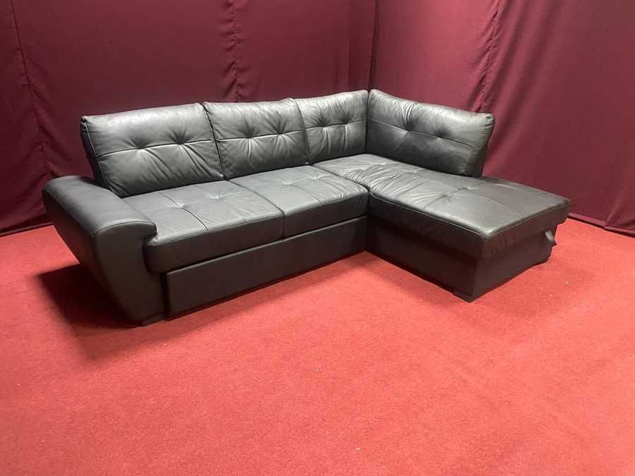 Шкіряний, кутовий диван. Чорний куток. Розкладний. Ідеал