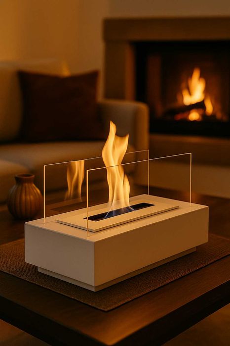 Mały Biokominek Stołowy z Szybą Ekologiczny, do Mieszkania i Ogrodu