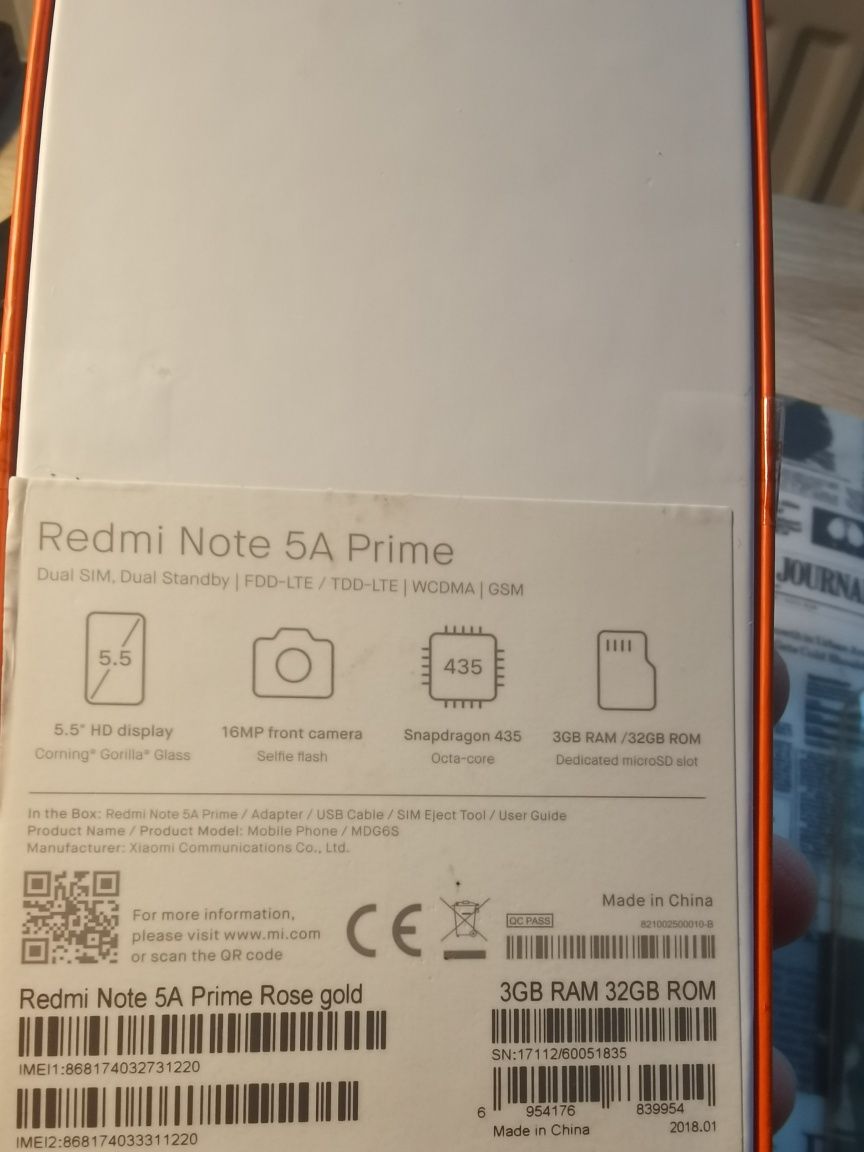 Xiaomi Redmi Note 5a prime. Dwa kolory. 3/32 GB