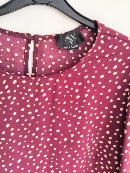 Bordowa jesienna sukienka w kropki marki AX Paris M/38 z falbanką