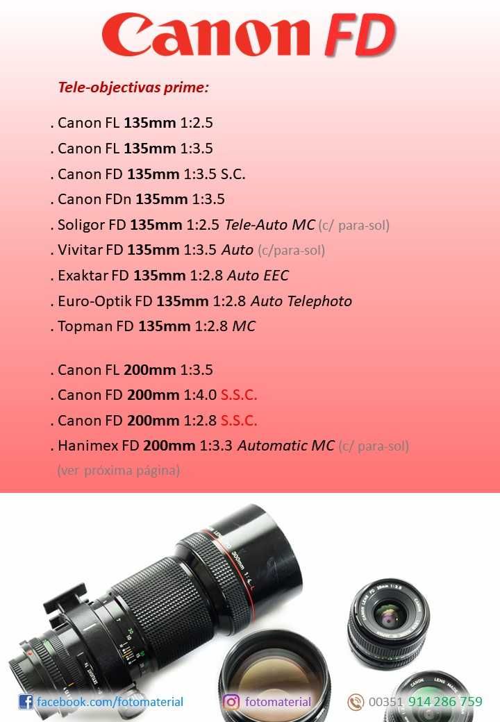 Canon FD 28mm / 35mm / 50mm / 135mm (100% funcionais)