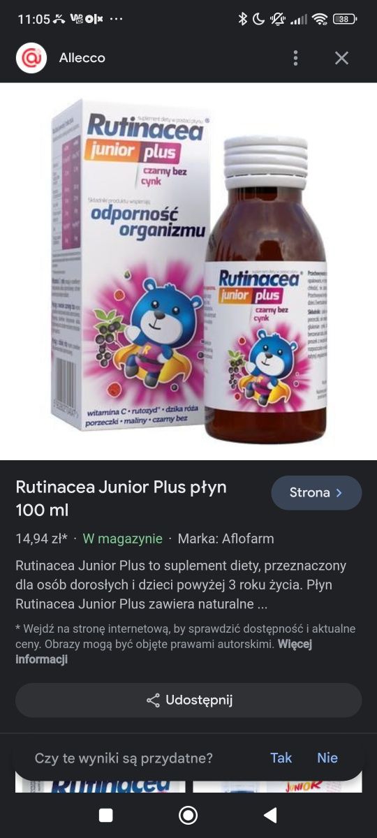 Okazja! Rutinacea Junior Plus płyn 100 ml na odporność dla dzieci