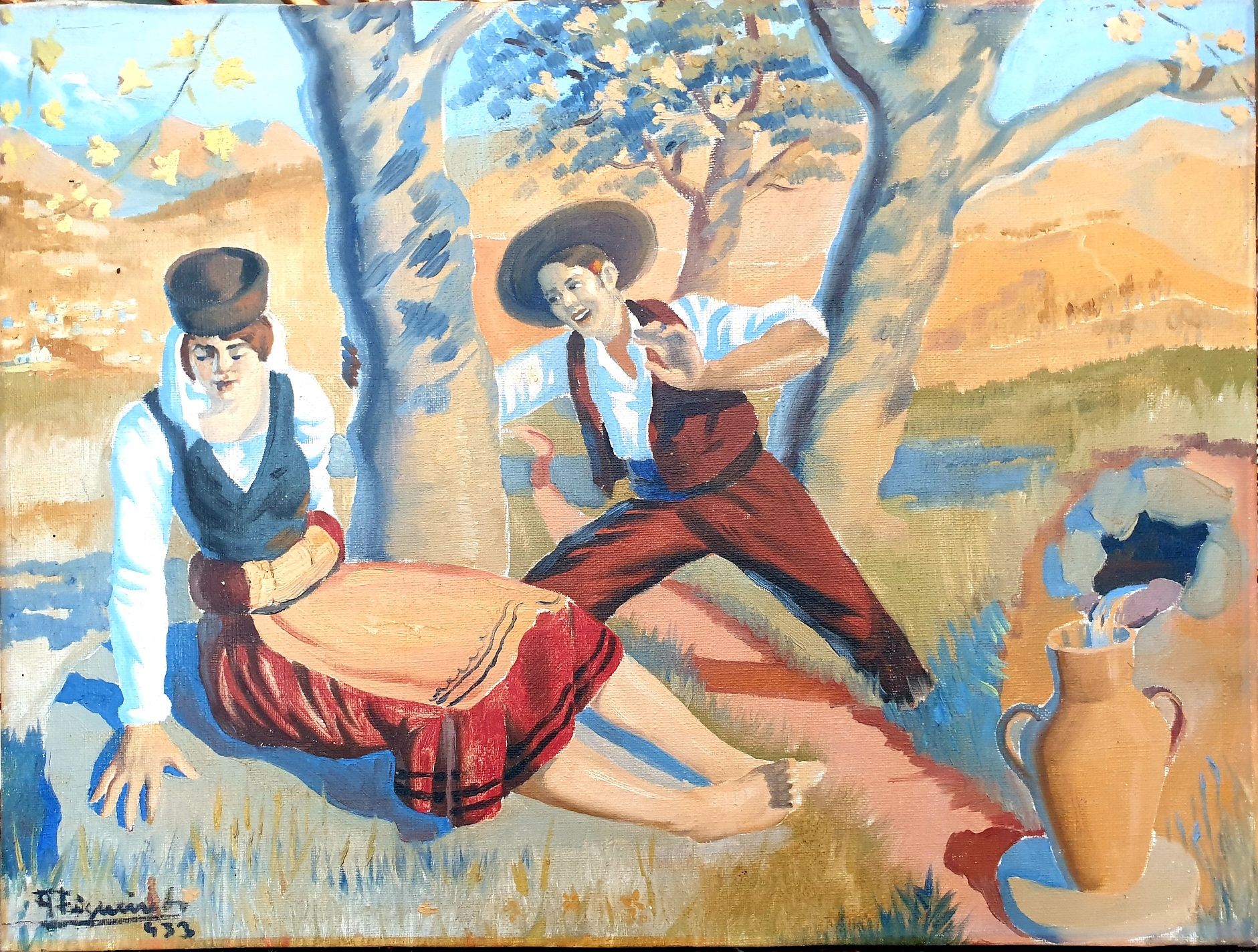 A. Figueiredo - Namoro campestre - pintura em óleo sobre tela