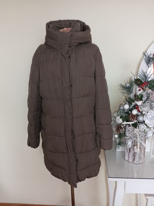 H&M płaszcz kurtka zimowa długa khaki 40 L stan bardzo dobry