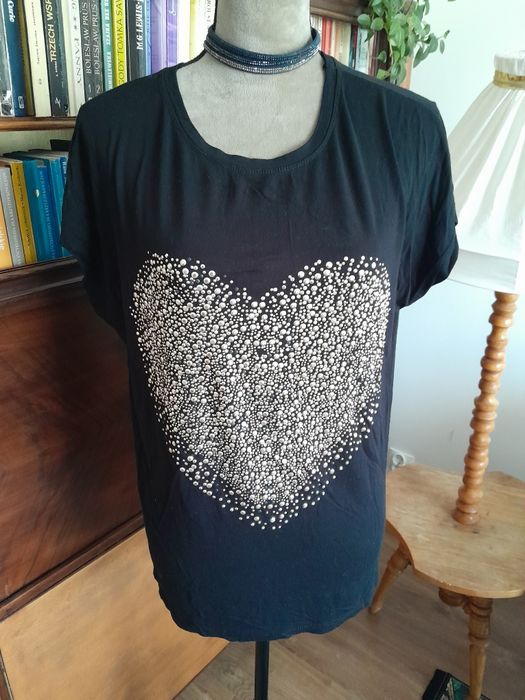 Piękna czarna bluzka ze złotym sercem rozmiar 38/M