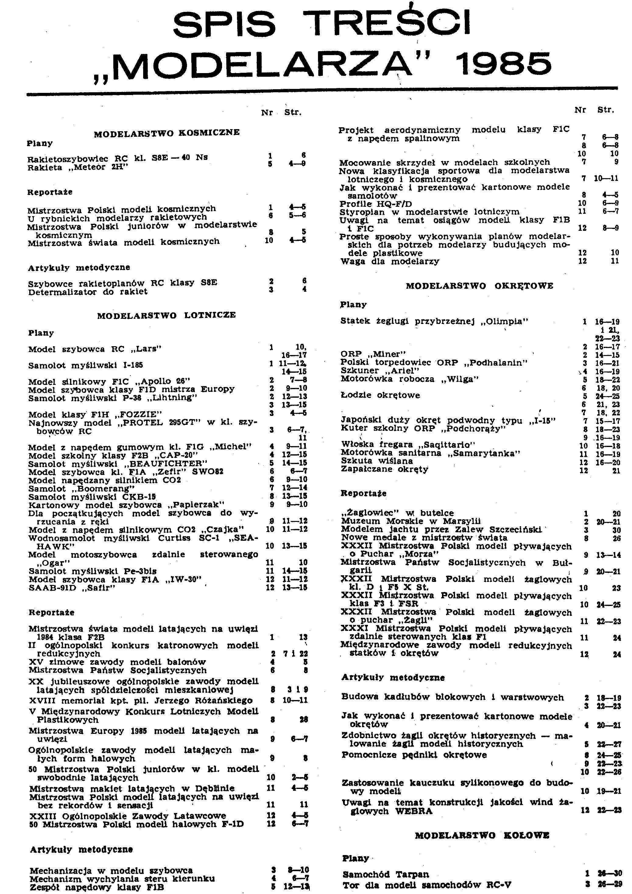 MODELARZ 1985.12 + spis treści rocznika